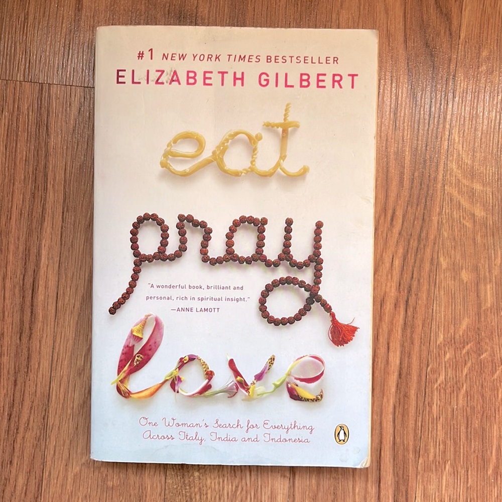 Eat, Pray, Love by Elizabeth Gilbert. Used condition, paper back.